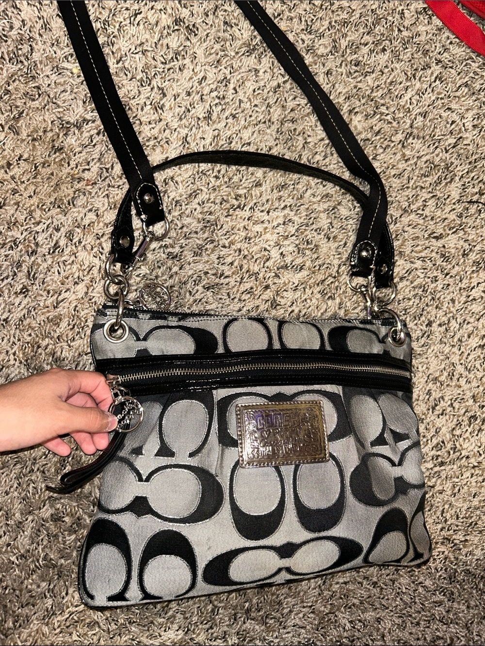 Coach Gray and Black Signature Crossbody Bag